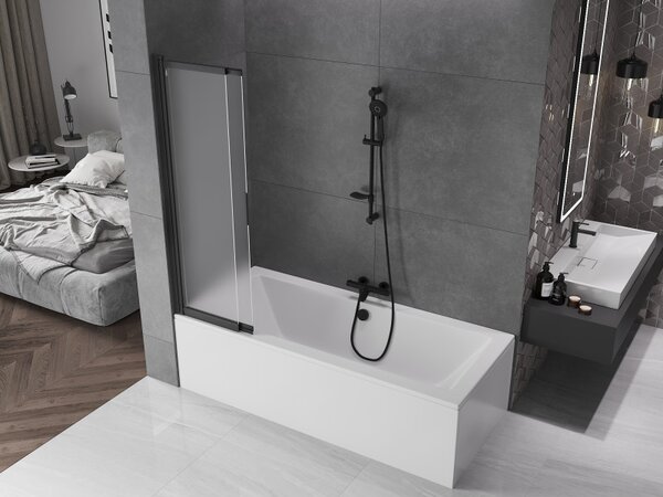 Mexen Fox, paravan de baie cu 2 aripi 85x150 cm, sticlă mată 5 mm, profil negru, 891-085-002-70-30