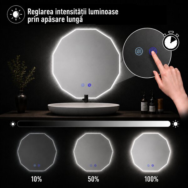 Oglindă de baie cu iluminare LED integrată – 3 culori Oriana