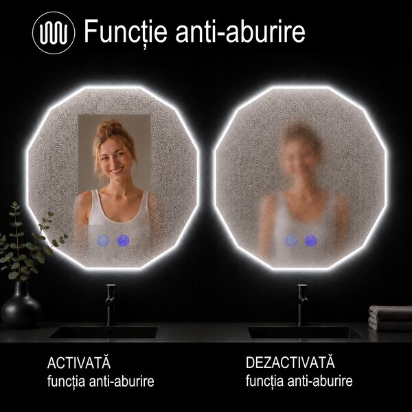 Oglindă de baie cu iluminare LED integrată – 3 culori Oriana