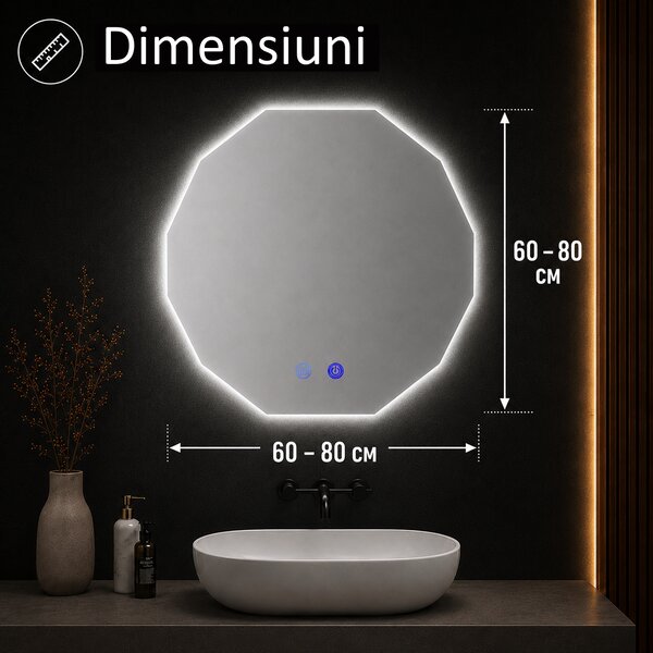 Oglindă de baie cu iluminare LED integrată – 3 culori Oriana