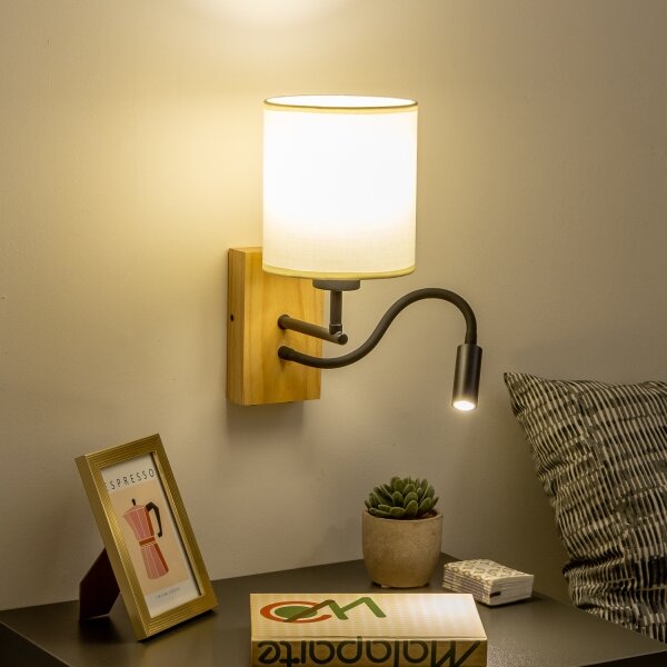 Lampă LED flexibilă de perete Brilagi NUBILA WOOD 1xE27/25W/230V + LED/3W stejar/negru/crem
