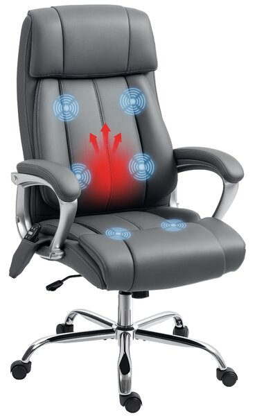 HOMCOM Scaun de Birou cu Masaj în 6 Puncte, Vibrant și Înclinabil, cu Buzunar și Telecomandă, 66x72x113-121 cm, Gri | Aosom Romania