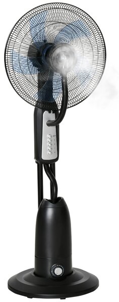 HOMCOM Ventilator Nebulizator cu 4 Roți, cu Rezervor 2.8L și 4 Viteze, Ventilator de Podea Metalic, PE și ABS, 44.5x44.5x120 cm, Negru