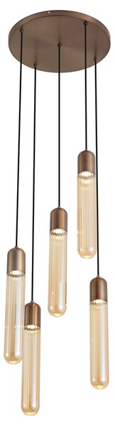 Art Deco hanglamp donker brons met ribbel glas 5-lichts - Walcott