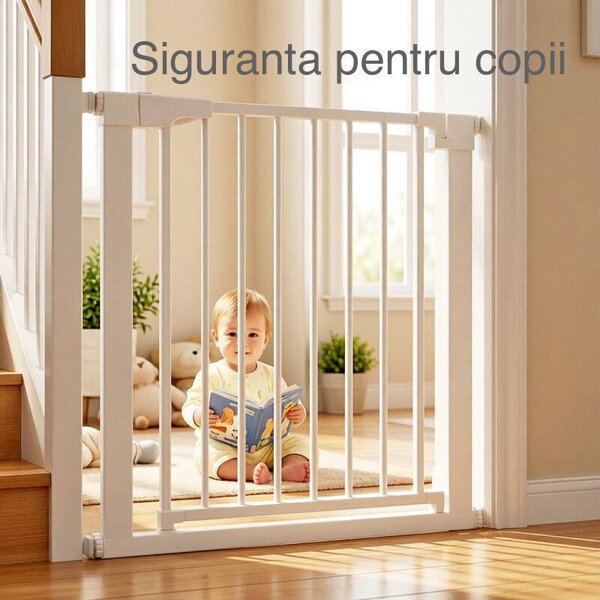 Poartă de Siguranță ECO 90° pentru Copii și Animale 76 x 97-103 cm, ALB