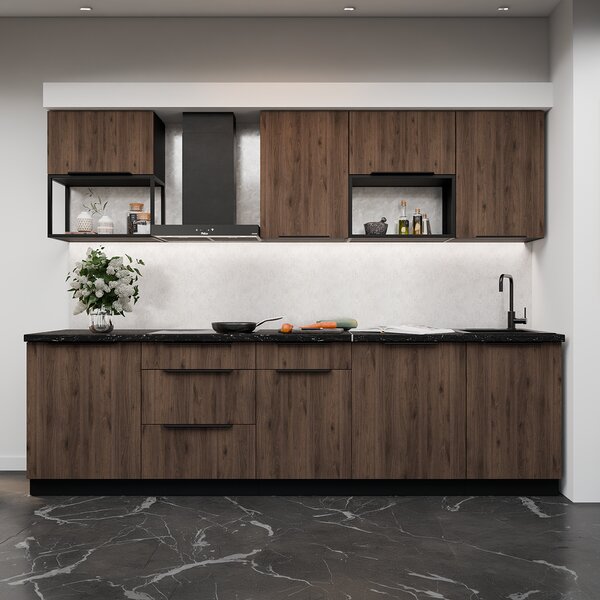 KONDELA Dulap înalt pentru cuptor şi cuptor cu microunde, nuc okapi/negru, MENZO 60 DPM-210 2F