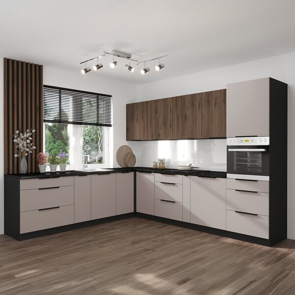 KONDELA Dulap înalt pentru cuptor şi cuptor cu microunde, nuc okapi/negru, MENZO 60 DPM-210 2F