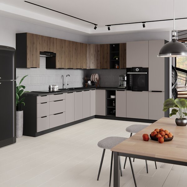 KONDELA Dulap înalt pentru cuptor şi cuptor cu microunde, nuc okapi/negru, MENZO 60 DPM-210 2F