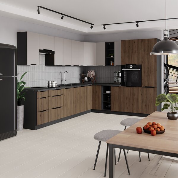 KONDELA Dulap înalt pentru cuptor şi cuptor cu microunde, nuc okapi/negru, MENZO 60 DPM-210 2F