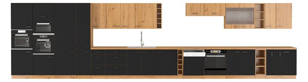 KONDELA Dulap de bucătărie inferior, negru mat / stejar artizan, MONRO 80 D 2F BB