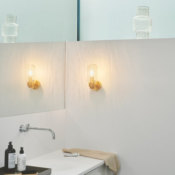 Nordlux Aplică de perete Tutan, metal, sticlă, IP44, culoare alamă, reglabil, Auriu / Alamă, Baie, Metal