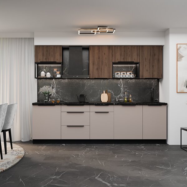 KONDELA Dulap înalt pentru cuptor şi cuptor cu microunde, nuc okapi/negru, MENZO 60 DPM-210 2F