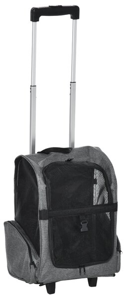 PawHut Rucsac pentru Transport de Caini si Pisici cu Buzunare Laterale, Maner Telescopic si Roti, 42x25x55cm, Gri