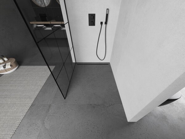 Paravan de dus Mexen Kioto 100x200 cm 8 mm, profil negru, sticla neagra model 1, 800-100-101-70-77