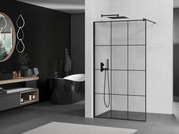 Paravan de dus Mexen Kioto 100x200 cm 8 mm, profil negru, sticla neagra model 1, 800-100-101-70-77