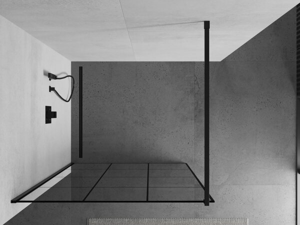 Paravan de dus Mexen Kioto 100x200 cm 8 mm, profil negru, sticla neagra model 1, 800-100-101-70-77