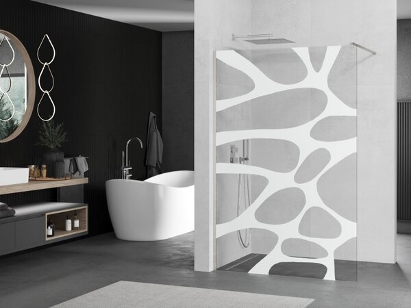 Mexen Kioto, paravan de duș walk-in 80 x 200 cm, sticlă transparentă 8 mm model alb, profil din oțel periat, 800-080-101-97-97