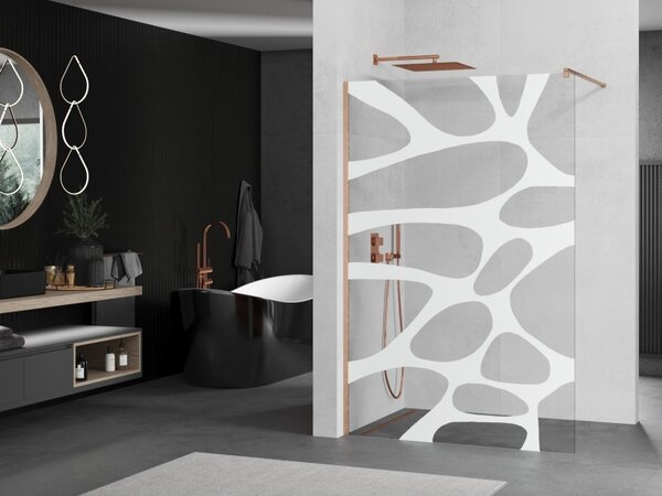 Mexen Kioto, paravan de dus walk-in 80 x 200 cm, 8 mm sticla transparenta model alb, profil cupru mat, 800-080-101-65-97