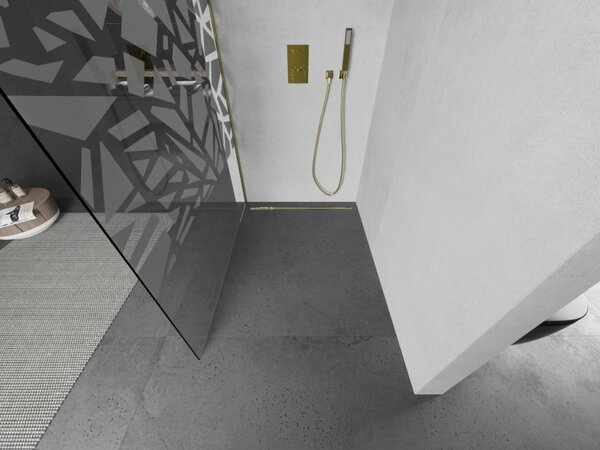 Mexen Kioto, Paravan de duș Walk-In 110 x 200 cm, sticlă transparentă 8 mm model alb, profil auriu mat, 800-110-101-55-85