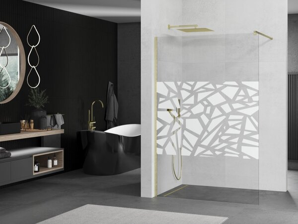 Mexen Kioto, Paravan de duș Walk-In 110 x 200 cm, sticlă transparentă 8 mm model alb, profil auriu mat, 800-110-101-55-85
