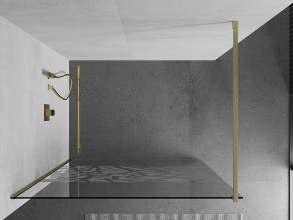 Mexen Kioto, Paravan de duș Walk-In 110 x 200 cm, sticlă transparentă 8 mm model alb, profil auriu mat, 800-110-101-55-85