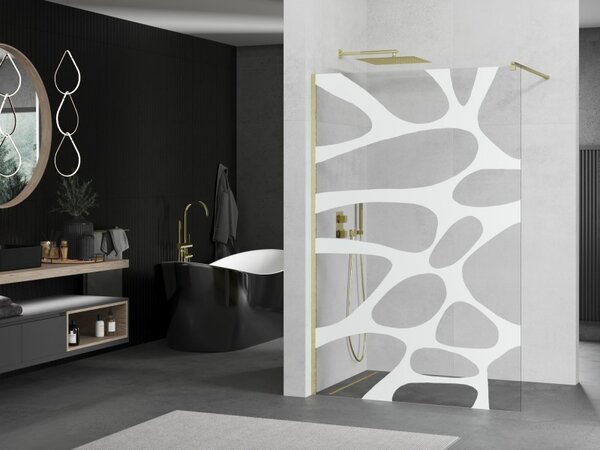 Mexen Kioto, Masa de dus Walk-In 80 x 200 cm, 8 mm sticla transparenta model alb, profil auriu mat, 800-080-101-55-97