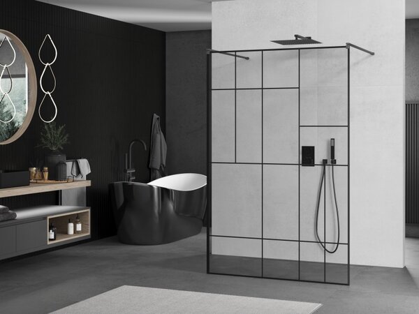 Mexen Kioto, paravan de dus walk-in 100 x 200 cm, 8 mm sticla transparenta model negru, profil grafit, 800-100-002-95-78