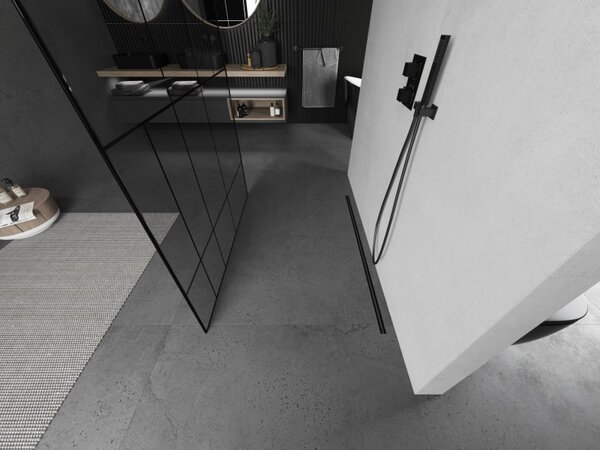 Mexen Kioto, paravan de dus walk-in 100 x 200 cm, 8 mm sticla transparenta model negru, profil grafit, 800-100-002-95-78
