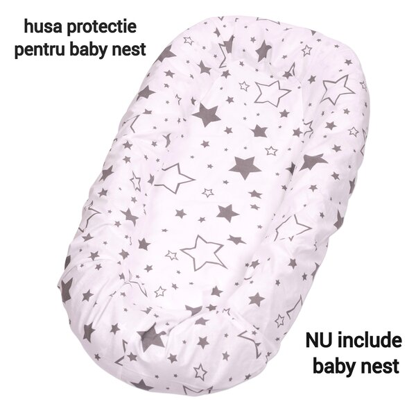 Set 2 Huse tip cearceaf cu elastic roata pentru baby nest Kidizi Galaxy Grey Pink, include zona centrala impermeabila