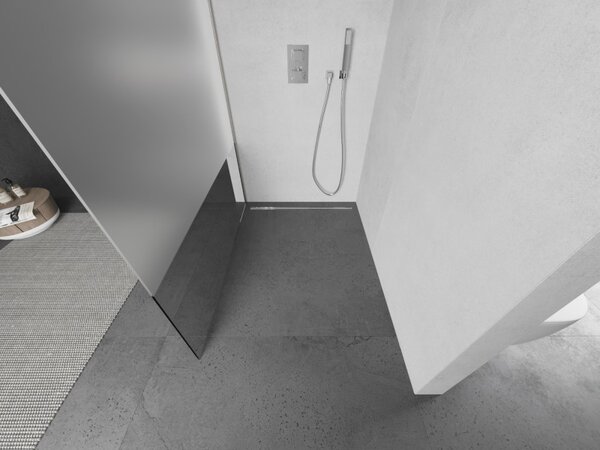 Mexen Kioto, paravan de duș walk-in 70 x 200 cm, 8 mm sticlă transparentă, profil din oțel periat, 800-070-101-97-35