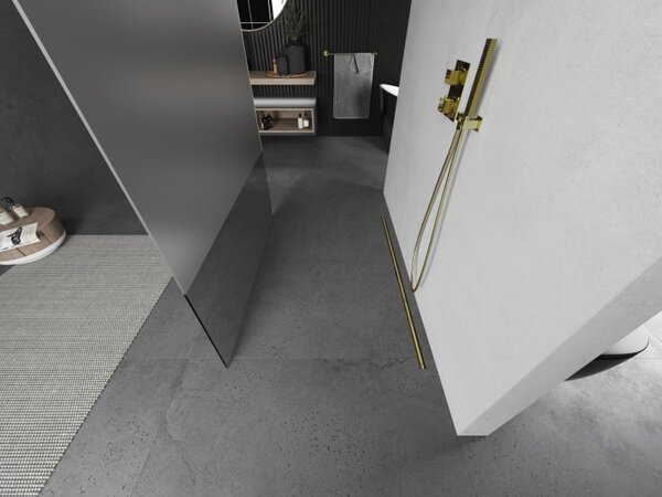 Mexen Kioto, Paravan de duș Walk-In 100 x 200 cm, sticlă mată transparentă de 8 mm, profil auriu mat, 800-100-002-55-35
