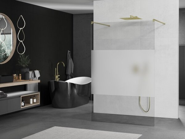 Mexen Kioto, Paravan de duș Walk-In 100 x 200 cm, sticlă mată transparentă de 8 mm, profil auriu mat, 800-100-002-55-35
