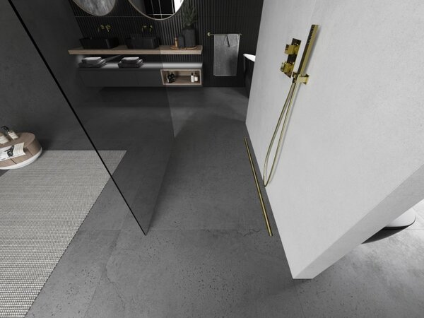 Mexen Kioto, paravan de dus walk-in 105 x 200 cm, sticla transparenta 8 mm, profil auriu mat, 800-105-002-55-00