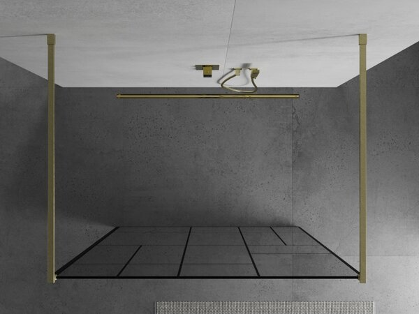 Mexen Kioto, Paravan de duș Walk-In 100 x 200 cm, model sticlă 8 mm negru, profil auriu mat, 800-100-002-55-78