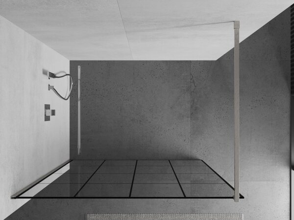 Mexen Kioto, paravan de duș walk-in 130 x 200 cm, sticlă transparentă de 8 mm model negru, profil din oțel periat, 800-130-101-97-77