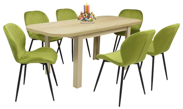 Set masă extensibilă Roma Stejar cu 6 Scaune Opal Olive