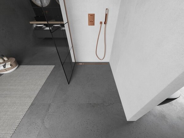 Mexen Kioto, paravan de duș walk-in 80 x 200 cm, sticlă transparentă 8 mm model negru, profil cupru mat, 800-080-101-65-77