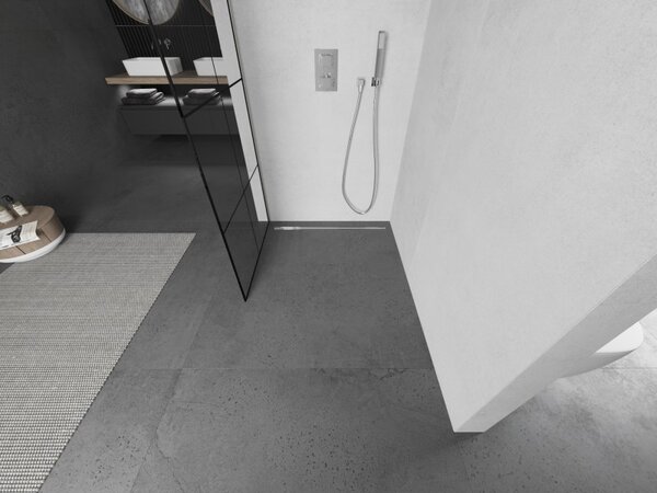 Mexen Kioto L, paravan de duș walk-in 80 x 200 cm, sticlă transparentă de 8 mm model negru, profil din oțel periat, 800-080-103-97-77