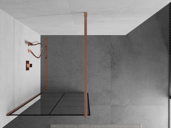 Mexen Kioto, paravan de duș walk-in 80 x 200 cm, sticlă transparentă 8 mm model negru, profil cupru mat, 800-080-101-65-77