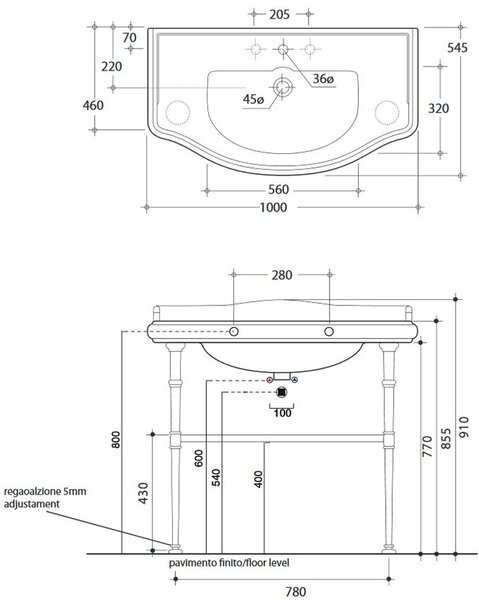 Kerasan Retro lavoar 100x54.5 cm clasică-mobilier alb luciu 105001