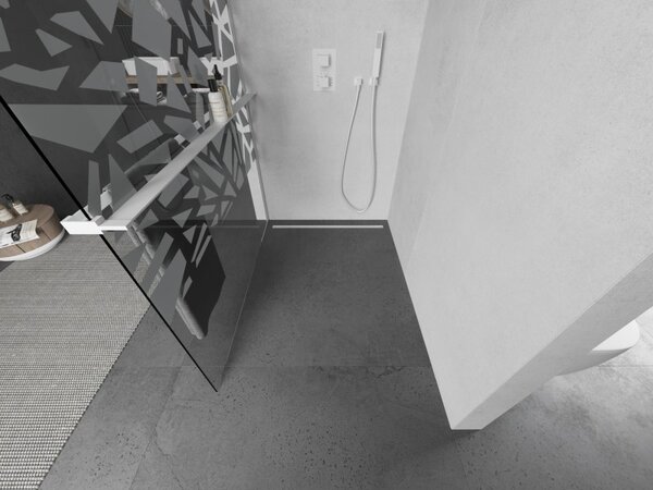 Mexen Kioto+, Paravan de duș walk-in cu poliță și cuier 70 x 200 cm, sticlă transparentă 8 mm model alb, profil alb, 800-070-121-20-85