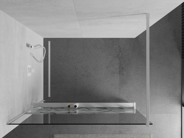 Mexen Kioto+, Paravan de duș walk-in cu poliță și cuier 70 x 200 cm, sticlă transparentă 8 mm model alb, profil alb, 800-070-121-20-85