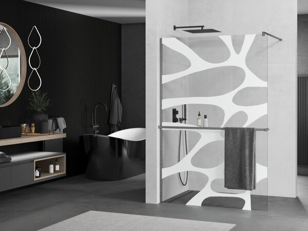 Mexen Kioto+, Paravan de duș Walk-In cu poliță și cuier 80 x 200 cm, sticlă transparentă model alb de 8 mm, profil grafit, 800-080-121-66-97