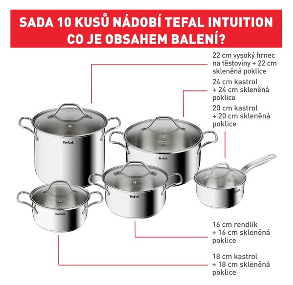 Set de vase pentru gătit 10 buc. din inox Intuition – Tefal