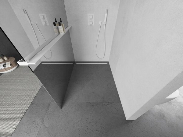 Mexen Kioto+, paravan de dus walk-in cu polita si cuier 70 x 200 cm, sticla model oglinda de 8 mm, profil alb, 800-070-121-20-50