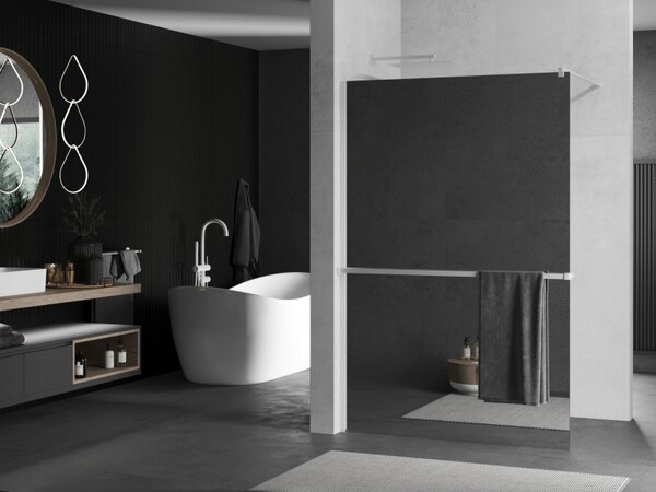Mexen Kioto+, paravan de dus walk-in cu polita si cuier 70 x 200 cm, sticla model oglinda de 8 mm, profil alb, 800-070-121-20-50