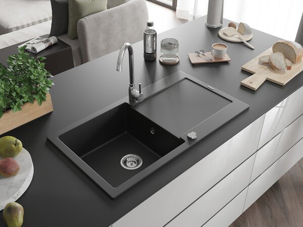 Mexen Leo - chiuveta granit 90x50cm, 1 camera, negru, 6501901010-77