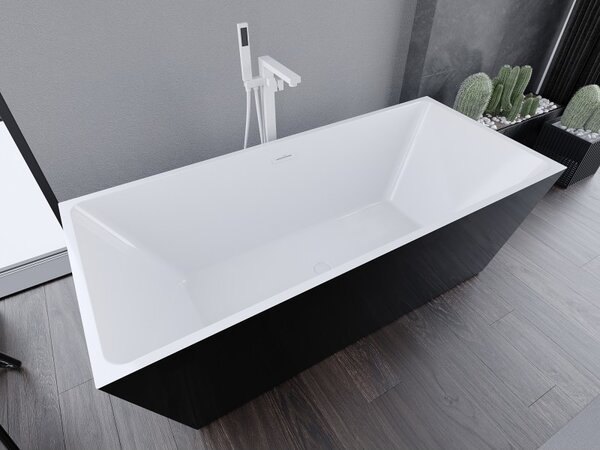 Mexen Lita, cada de sine stătătoare 170 x 75 cm, alb-negru, preaplin alb, 52121707575-20