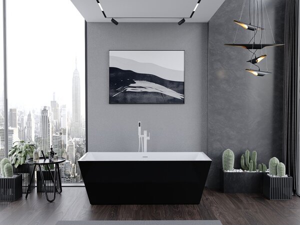 Mexen Lita, cada de sine stătătoare 170 x 75 cm, alb-negru, preaplin alb, 52121707575-20