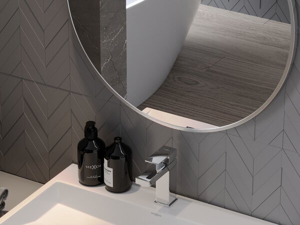 Mexen Loft, oglinda baie rotunda 80 cm, culoare rama otel periat, 9850-080-080-000-10